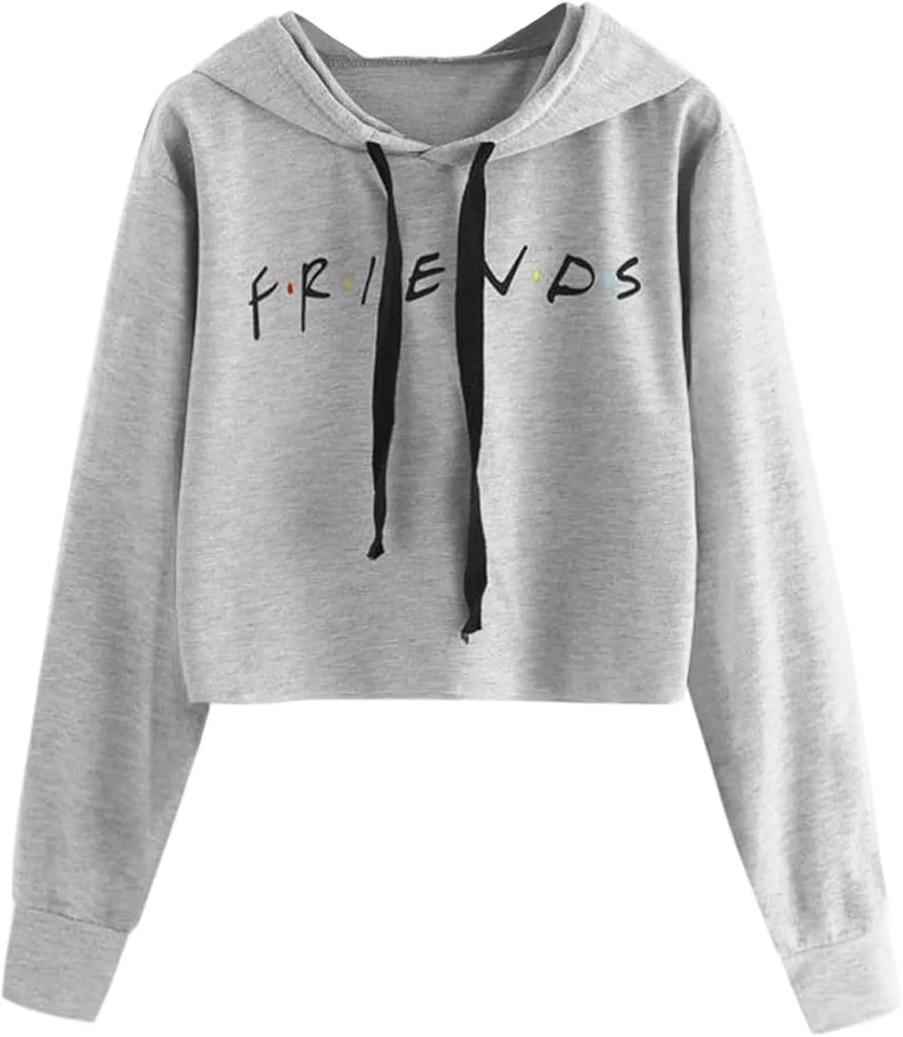 Women Cute Printed Letter Hoodie Cropped Pullover Sweatshirts Casual Gym Tops Drawstring Fall Winter Tunics