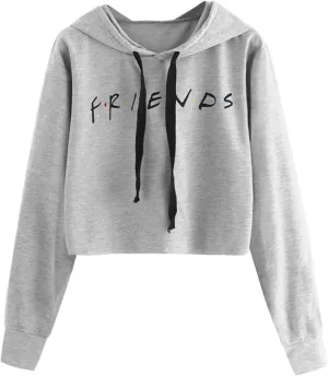 Women Cute Printed Letter Hoodie Cropped Pullover Sweatshirts Casual Gym Tops Drawstring Fall Winter Tunics