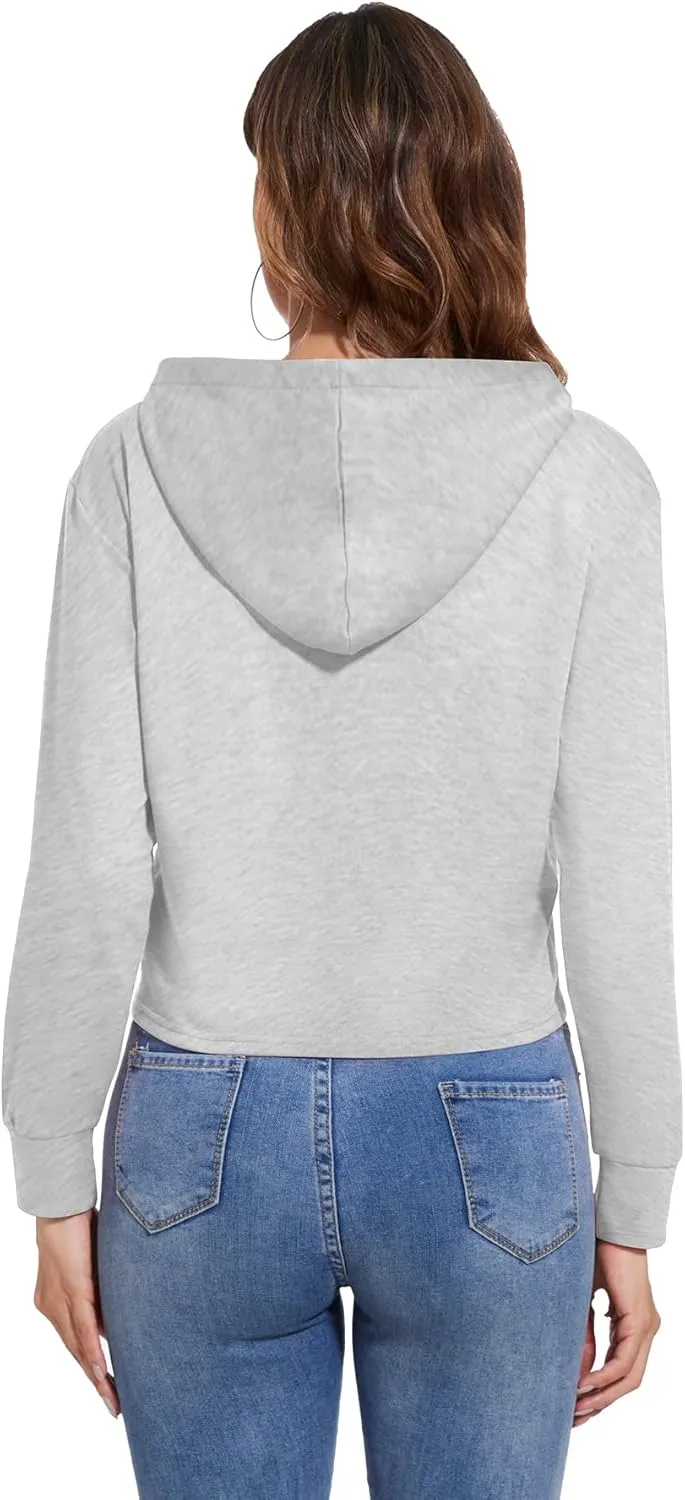 Women Cute Printed Letter Hoodie Cropped Pullover Sweatshirts Casual Gym Tops Drawstring Fall Winter Tunics